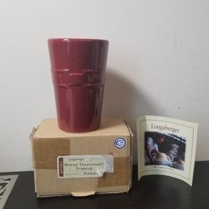 Longaberger Paprika Red Pottery Tumbler Mug Woven Traditions Coffee Cup No Lid.